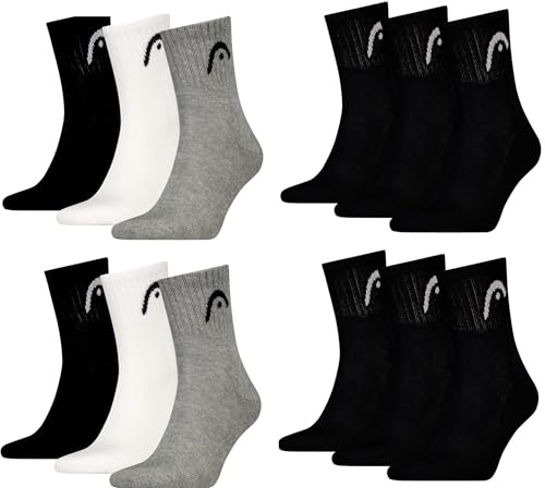 HEAD Herren Unisex Short Crew Sportsocken 12er Pack (43-46,Black/Grey/White/Black)