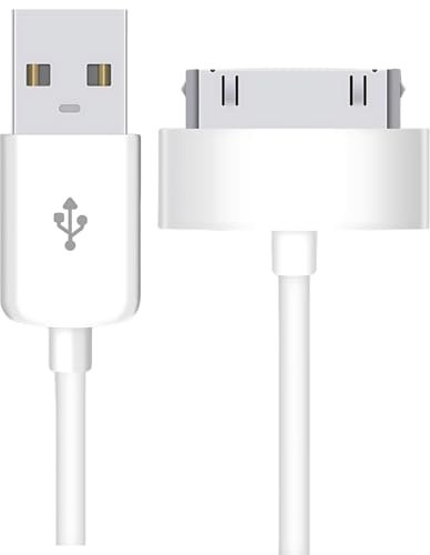 pluX Cable de carga USB a 30 pines, cable de carga para iPod, cable de datos de carga rápida compatible con iPhone 4/4S/3G/3GS, iPad 1/2/3, iPod Touch 1/2/3, iPod Touch 1/2/4, iPod Classic 1/2/3,