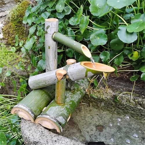 Solarbrunnen aus Bambus mit Pumpe und Panel für Zen-Gartendekoration, 30 cm, Outdoor-Wasserspiel