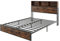Multigot King Size Bed Frame, 5FT Industrial Metal Slat Support Bedstead with Charging Station, Storage Headboard and Underbed Space, Platform Bed Mattress Foundation, No Box Spring Needed