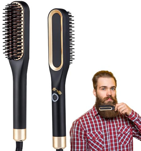 Vmxlso Lisseur Barbe Homme, électrique Brosse Lissante pour Cheveux, Lisseur a Barbe Homme avec 3 Réglages de Température, Chauffage Rapide, Brosse Lissante Ionique pour Stylisation et Soin de Barb