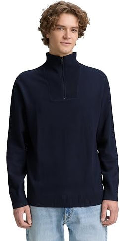 Tom Tailor Denim Herren 1047962 Troyer Strickpullover aus Baumwolle