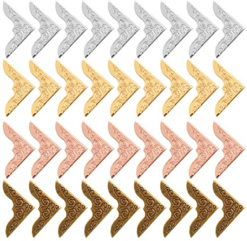80 PCS Metall Buch Ecke Protector, Vintage Iron Guard Cover Buch Scrapbooking Ecke Protector, 4 Farbe Scrapbook Album Notebook Ordner Ecke dekorative Rahmen Winkel Protector Covers (23MM)