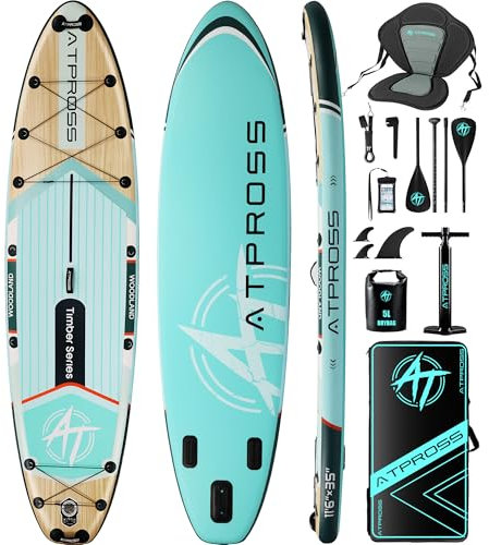Inflatable Paddle Board, (SUP) für Erwachsene mit 450 lbs Tragfähigkeit extra breiter Rutschfester und Stabiler Plattform,Kajak Sitz Premium Accessoires Rucksack,geeignet für Yoga,Angeln Blue