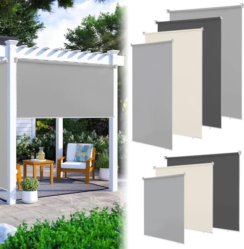 ISOISL Senkrechtmarkise 140×140CM Vertikalmarkise Außenrollo Sonnenschutzrollo Sichtschutz Beschattung UV Schutz für Balkon, Terrasse, Gartencm, Hellgrau-2 Stück