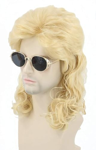 LeMarnia 80s Men's Golden Yellow Mullet Wig Halloween Costume Party Wig