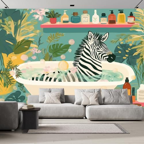 Fototapete Zebra 250x175cm Seide Foto Tapete Tropische Pflanzen XXL Wandtapete für Wohnzimmer Schlafzimmer Esszimmer Wanddekoration