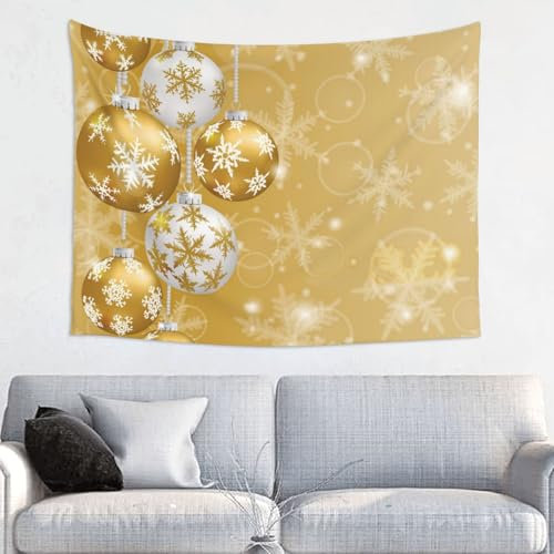 HDTVTV Gold Weihnachtskugel Schneeflocke Weihnachten, Wanddekoration, Wandteppich, langlebig, für Zuhause, 73 x 95 cm