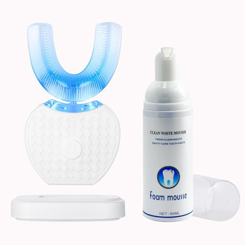 Brosse à dents électrique à ultrasons, brosse à dents électrique automatique à 360 °, pour adultes (blanc)