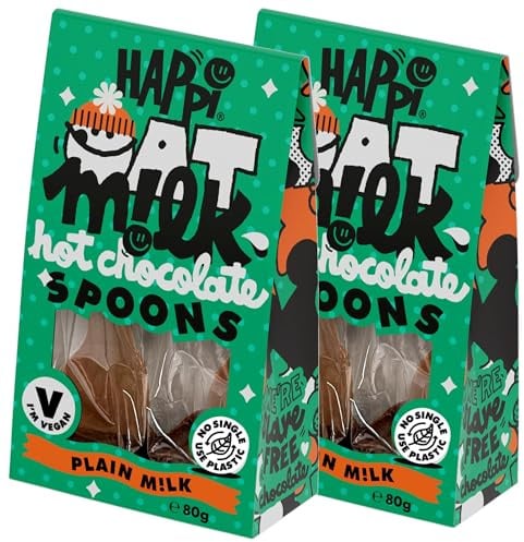 Happi Oat Milk Vegan Hot Chocolate Spoons | 4 Pack | Oat Milk Hot Chocolate | Perfect Vegan Chocolate Gifts | 2 x Twin Packs | 4 Servings | Luxury Hot Chocolate | Smooth & Creamy Vegan Hot Chocolate