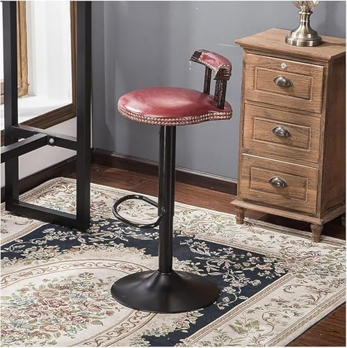 LLSHQ Retro verstellbare Küchenhocker mit Rückenlehne, Esszimmerstuhl, Pu-Leder, Barhocker, Fußütze, 60–80 cm Höhe und drehbar (rot)