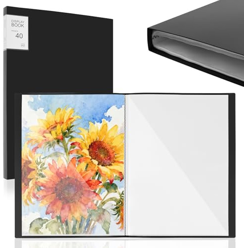 2 Pack A3 Display Book Folder,40 Pocket Book Presentation Portfolio Folder with Clear Plastic Sleeve,Art Portfolio Presentation Folders for Painting Artwork School Office