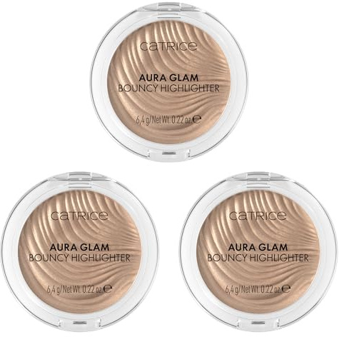 Catrice Aura Glam Bouncy Highlighter, Nr. 010, Gold, sofortiges Ergebnis, glänzend, strahlend, schimmernd, vegan, ohne Parfüm, ohne Alkohol, ohne Parabene, 3er Pack (3x6.4g)