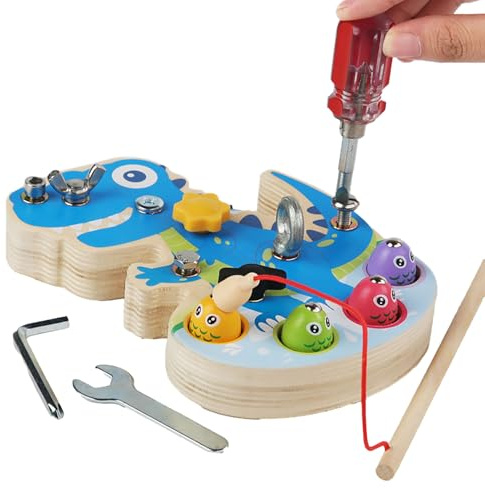 Juego de para niños, Juego de Tornillos Colorido con Figuras de Peces, Destornillador en Forma de Dinosaurio, Juego de Tabla para niños, Juguete Educativo para niños en Edad Preescolar