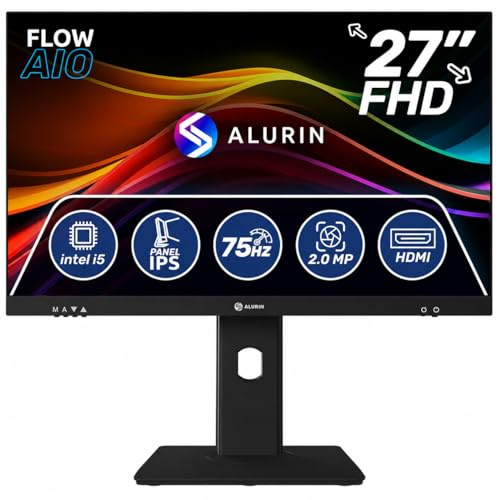 Alurin Flow PC All in One, Intel Core i5-12400, 16GB RAM DDR4, 1TB SSD, 27” Full HD IPS 75Hz, Altura Regulable, USB-C, HDMI, Diseño Todo en uno para Trabajo y Entretenimiento