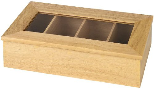 APS 11576 Teebox, 35,5 x 20 cm, H: 9 cm, Holz (Rubberwood), mit Sichtfenster aus Acryl