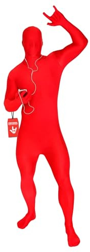 Morphsuits Roter Erwachsene, Halloween Ganzkörper Kostüm, XL | Ganzkörperanzug mit Kapuzenmaske, Sehen Atmen & Trinken möglich, 4-Wege-Stretch, Perfekt für Halloween, Ideal für Cosplay