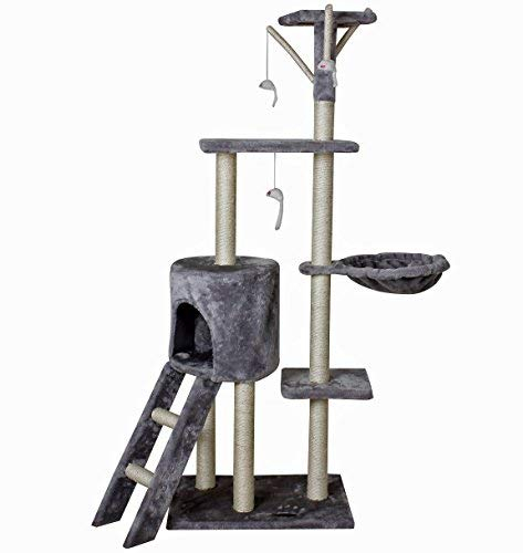 Árbol rascador para gatos, con postes de sisal y cama. Medidas: 50 x 35 x 135 cm. Color: Gris