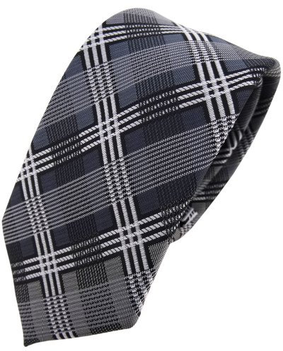 TigerTie schmale Designer Krawatte silber anthrazit grau schwarz kariert - Schlips Tie