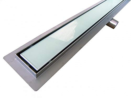 Edelstahl-Duschrinne GL02 für Duschkabine - Ablaufblende Glas weiß - Länge wählbar, Länge Duschrinne:1000mm