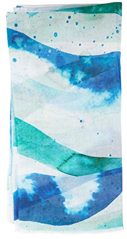 BiggDesign Anemoss Marine Collection Wave Halstuch für Damen, weicher Schulter-Tuch, Künstlerdesign, Haar- und Taschenaccessoire, 100% Baumwolle, 90x170 cm, blau&weiß