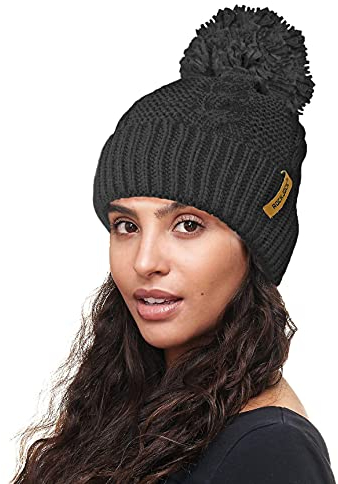 RockJock R80 Warme, Dicke Pom Pom-Mütze mit wärmeisolierendem Teddy-Fleece-Futter