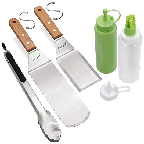 Anmarko Metal Spatula Set of 4 - Griddle Accessories kit - Grill Flat Spatula Pancake Flipper Hamburger Turner - Metal Utensil Great for BBQ Grill Flat Top Cast Iron Griddle