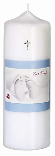 Taufkerzen Jungen Hellblau 20 x 7 cm mit Namensverzierung und Geschenkkarton