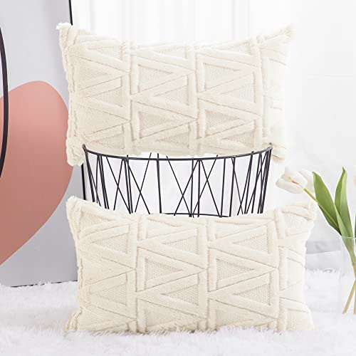 Madizz 2er Set Sanft Plüsch Kurze Wolle Samt Dekorativ Zierkissenbezüge Luxus Stil Kissenbezug für Sofa für Schlafzimmer Beige 30x50 cm Rechteckig