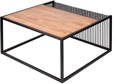 Möbel Jack Couchtisch Sofatisch Wohnzimmertisch | Eiche massiv geölt | Metall | Naturfarben | Schwarz | 80x80 cm