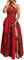 OLIPHEE Robe Femme Imprimer lâche Grande Taille Afrique sans Manches Une épaule De Multiples Façons De Porter(S,Carré Rouge)