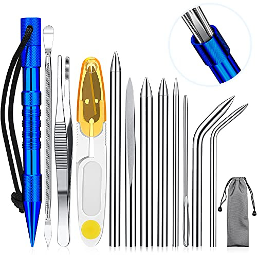 Ferraycle Edelstahl FID Set Paracord FID Marlin Spike Set Paracord Nähte Schnürung Nähnadeln und Glätt Werkzeug Knoter Werkzeug für Leder oder Paracord Arbeiten (Dunkelblau)