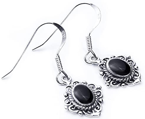 WINDALF Zarte Bohemia Ohrringe NOCTIS 15 mm Medieval Vintage-Ohrschmuck mit Schutz-Onyx 925 Sterlingsilber