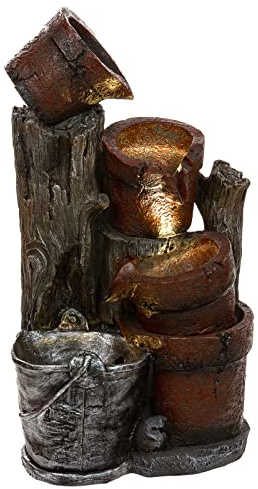 Zimmerbrunnen mit LED Leuchten, 58cm hoch Springbrunnen für Innen und Außen in verschiedenen Designs, Frosch, Elfe, Kinder, Krüge (Brunnen 13 Krüge)