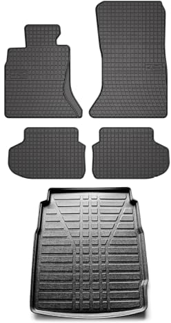 OMAC Fußmatten & Kofferraumwanne Set kompatibel mit BMW 5er F10 2009-2017 Gummi TPE Schwarz 5X