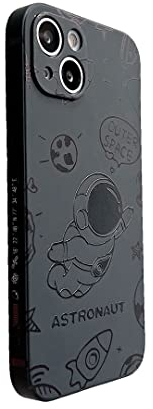 Yonds Queen for iPhone 14 Cute Case, Cool Cartoon Astronaut Rocket Moon Space Design Stylish Soft TPU Bumper Shockproof Anti-Slip Protector Fashion Case (Fly Black, iPhone 14)