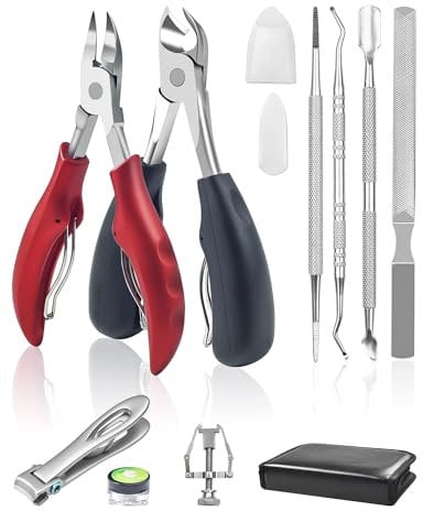 Toenail Clippers Kit 10Pcs for Thick & Ingrown Nails Heavy Duty Stainless Steel Pedicure Set for Hard Nails, Includes Toenail Clippers, Nail Lifters, Files & Corrector Strips for Men Women Seniors