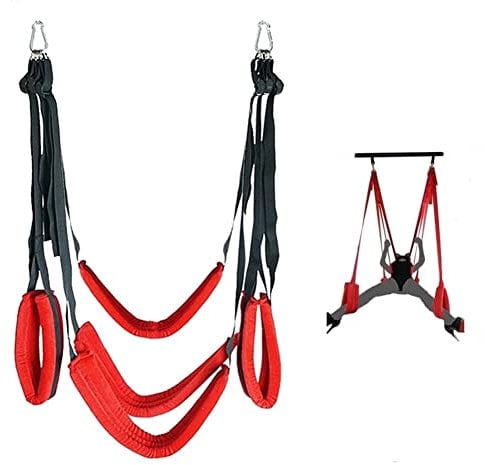 [Meine Toys] Set Altalena Yoga da Soffitto Girevole a 360° di Lusso Rosso, Cuscino a 3 Strati per Giochi Sportivi al Coperto
