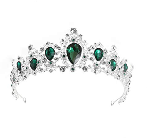 FRCOLOR Verlobung Halloween Wear Performance Haar Weiße Tiara: Festival Geburtstag Smaragd Kronen Abschlussball Silber Stirnband Tiara