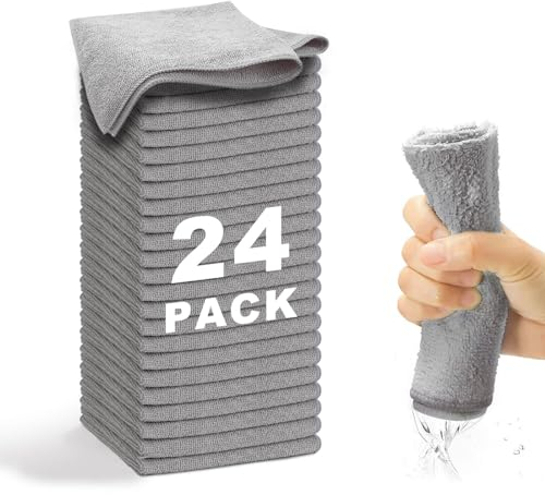 WEAWE® Mikrofasertücher - Serie 2100 (33x33cm) Superweiches, Hochsaugfähiges putztücher Lappen küche, wiederverwendbar, fusselfrei, waschmaschinenfest Microfasertücher Grau (24 Stück)