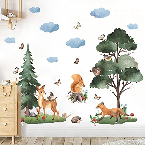 TOARTI XL Wandsticker Set,Groß Wandtattoo für Kinderzimmer,Aquarell Tiere Wandaufkleber Babyzimmer,DIY Dschungel Tiere Eule Hirsch Wandaufkleber für Junge Mädchen Schlafzimmer Wanddeko