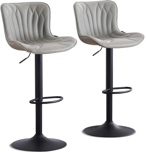 Kidol & Shellder Bar Stools Set of 2 Adjustable Swivel Barstools Faux Leather Cushioned Wing Back Counter Stools, Grey, 3-5 Mins to Assemble, Loads 300lbs