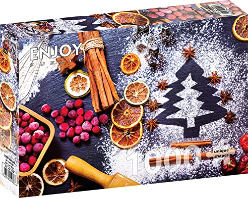 1000 Pieces Jigsaw Puzzle – Matte Finish, Soft Touch, Sturdy and Unique Pieces, Tight Fit, Vivid Colors, Missing Pieces Service – Sweet Christmas Baking with Sugar and Spices Decor – by ENJOY Puzzle