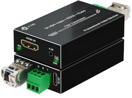 Throncom Mini-4K-HDMI-Faser-Extender – HDMI-zu-Faser-Konverter, 4K-Video-Transceiver bis zu 20 km über Single-Mode-Optisch mit externem Stereo-Audio und RS232