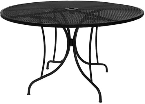 Briconess.com Mesa de acero reticulado negro de exterior redondo Ø122 con agujero para sombrilla Kiwi