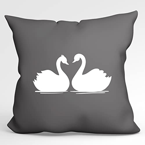 Huuraa Sofakissen Schwan Pärchen Geschenk 40x40cm mit Füllung Steel Grey Baumwolle Schwan Mitbringsel