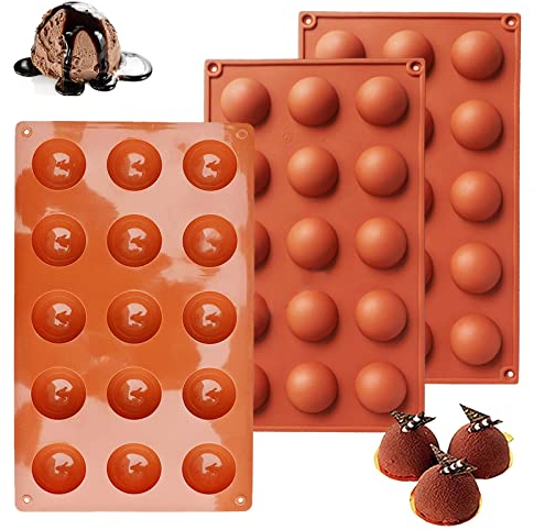 LUKIUP 3 Piezas Moldes de Silicona Semiesfera, 15 Cavidades Mediano Molde Semiesfera Chocolate, Ø 3.8 cm, para Hornear Chocolate Pastel, Gelatina, Pudín y Mousse de Cúpula