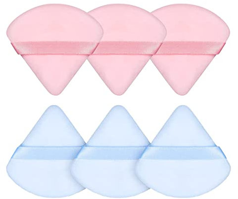 6 Stück Dreieck Makeup Puderquaste, Gesicht Schwämmchen Powder Puff, Waschbar Wiederverwendbar Makeup Sponge, Make-up Powder Puff, Für Concealer, Losen Puder, Körperpude, Foundation, (Rosa und Blau)