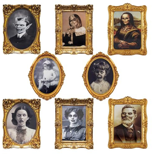 ECGER Halloween Decoration Effrayante de Portrait Interieur Visage Changeant 3D D'Horreur Cadre Photo Murale Hantée pour la Maison,Cadre Portrait Mobile,for Fête D'Horreur, Maison Hantée (8 pièces)