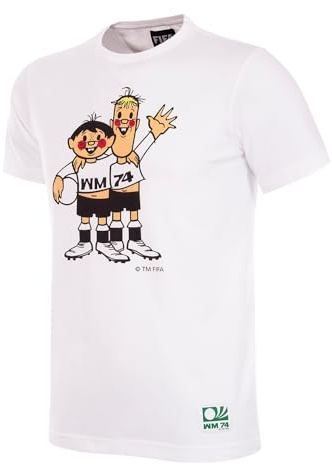 COPA - T-Shirt Herren Fußball - Deutschland WM 1974 - Mascotte - Kurzarm - Weiß - 100% Baumwolle